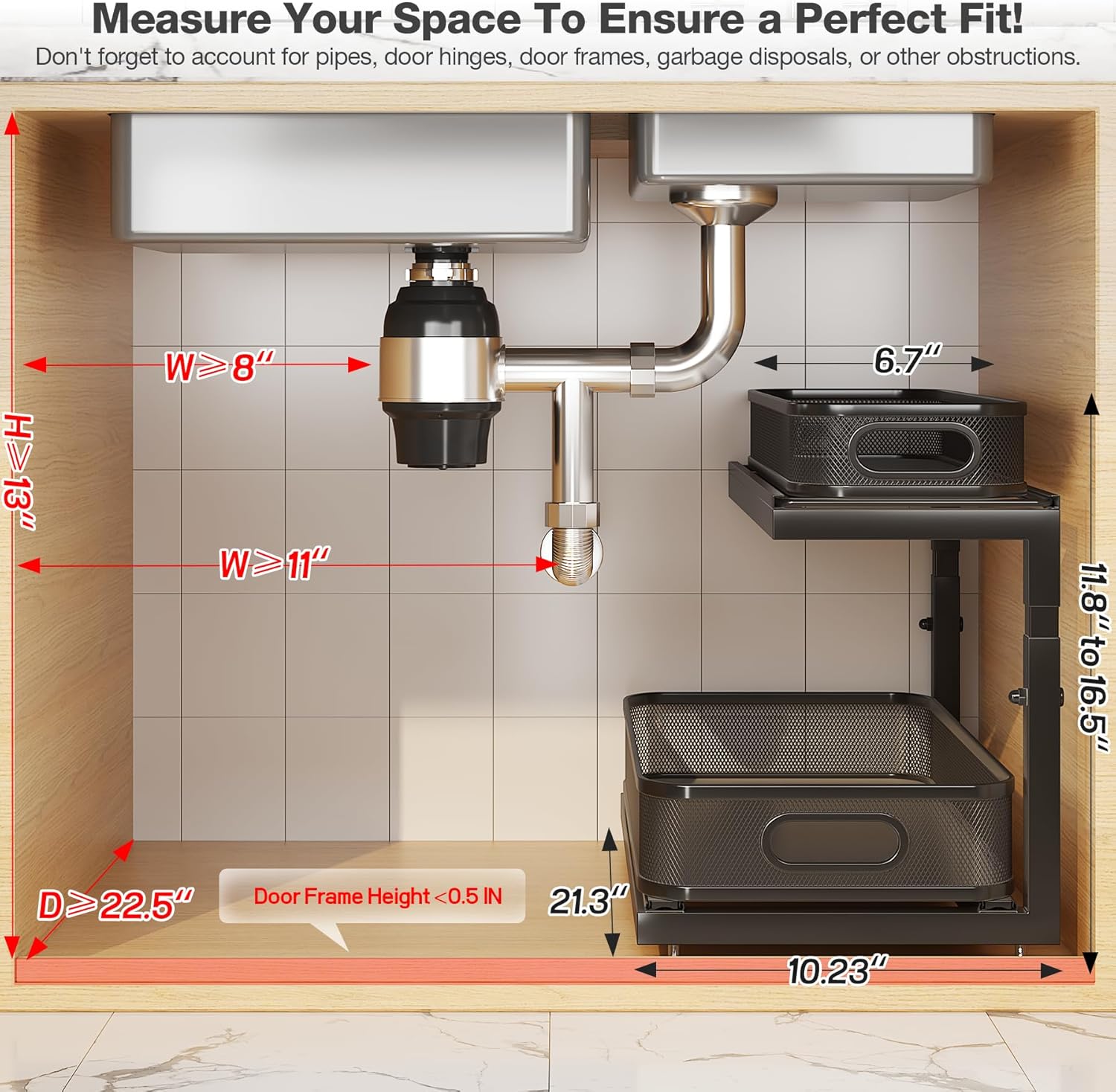 2-Pack 21.3 IN Depth Under Sink Organizer With Next-Gen Ball-Bearing Slides,Sophisticated Mesh