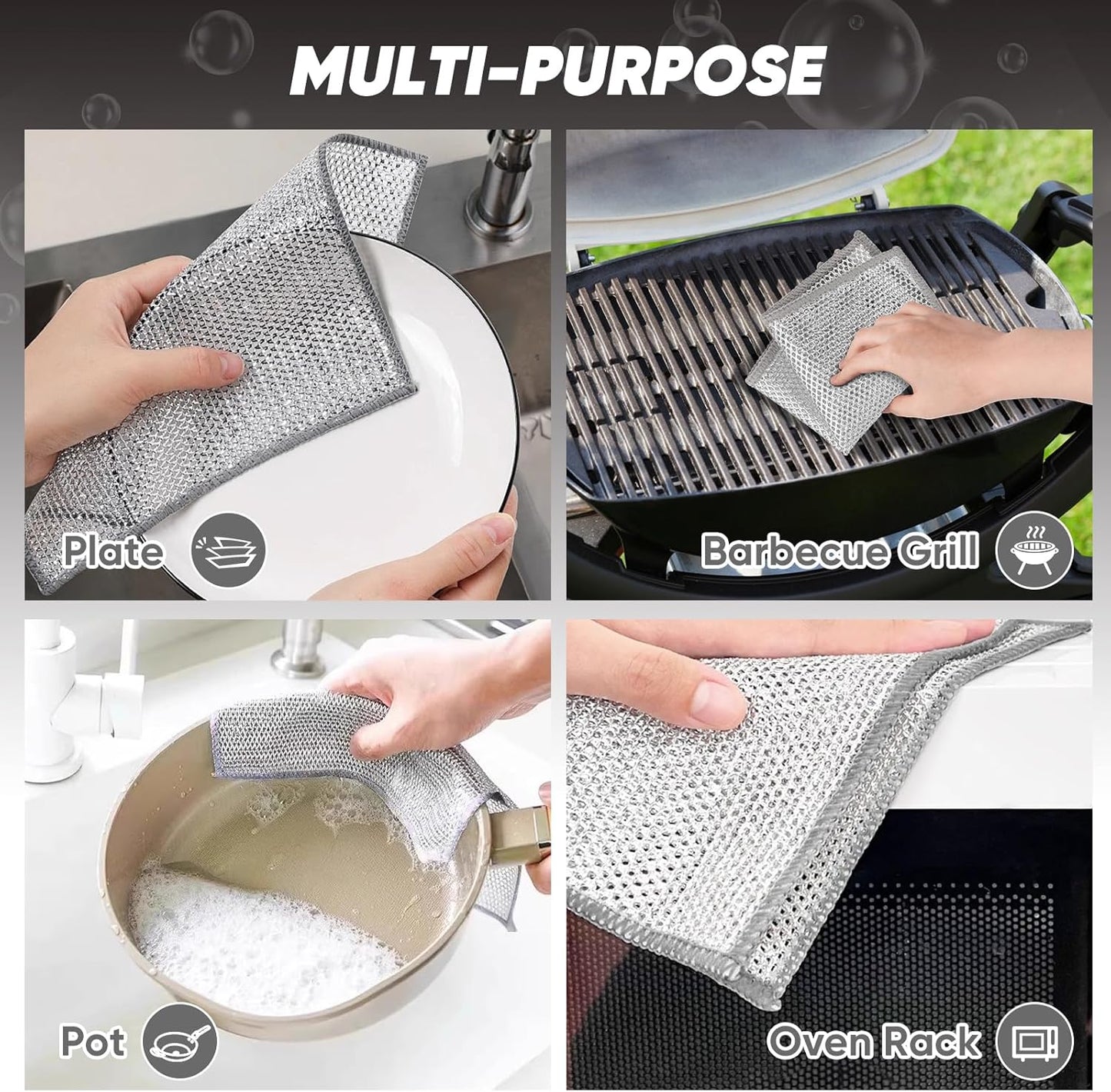 Orighty 12 Pcs Multipurpose Wire Dishwashing Rag, Non-Scratch Wire Dish Cleaning Cloths for Wet and