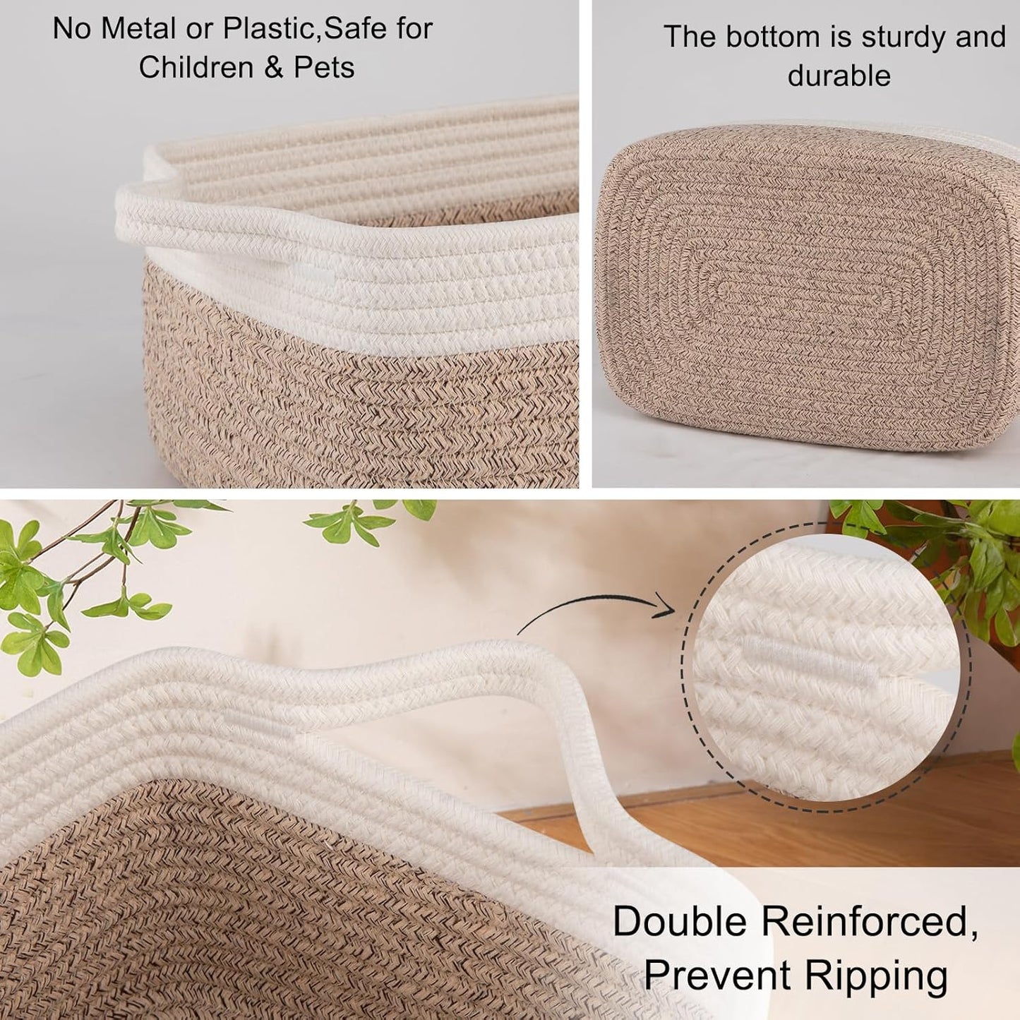 OIAHOMY 3 Pack Storage Baskets for Organizing, Woven Cotton Rope Basket for Shelves, Closet