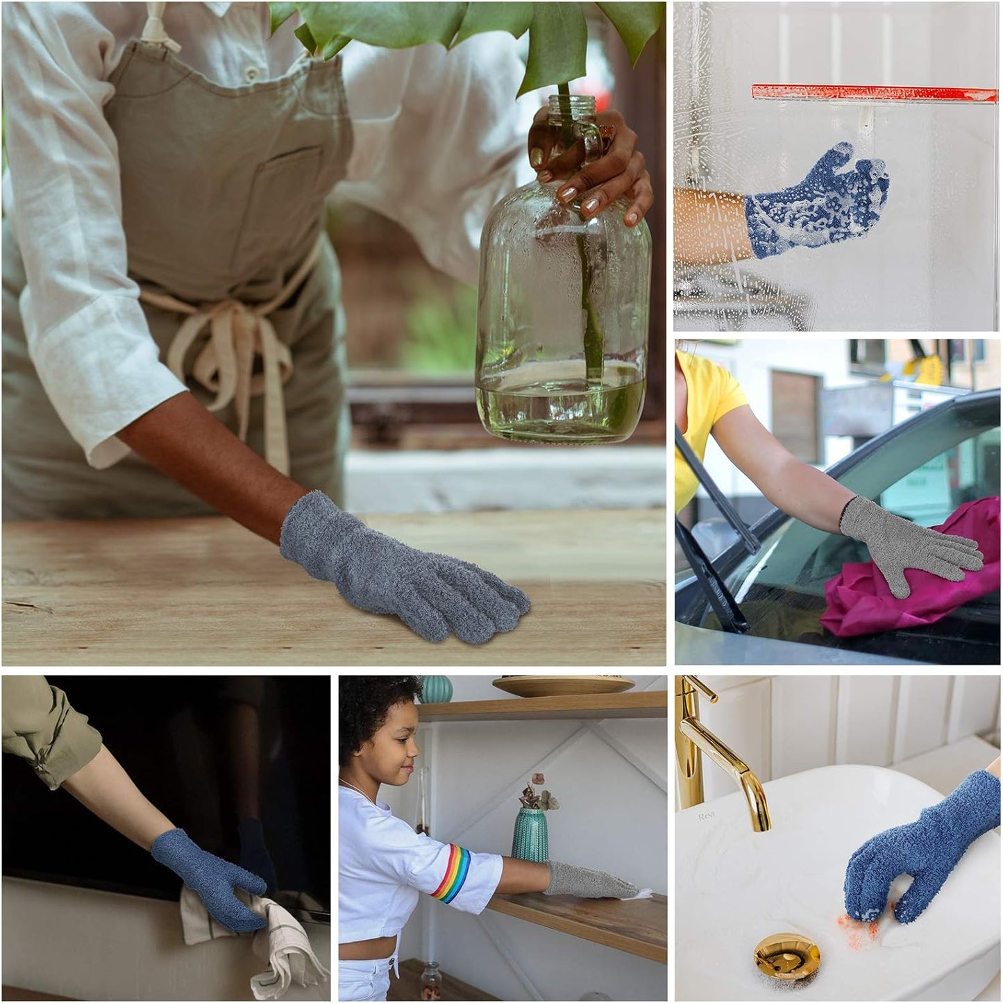 Patelai 2 Pairs Microfiber Gloves for plants Dusting Cleaning Glove Mittens House Cars Blinds