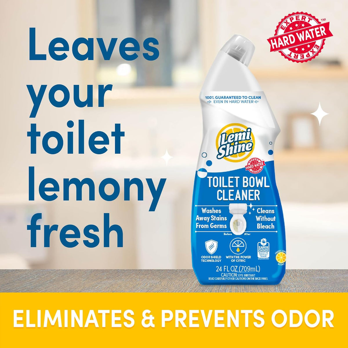 Lemi Shine Toilet Bowl Cleaner - Bleach-Free Toilet Cleaner - Removes Tough Stains and Odor - 24 fl
