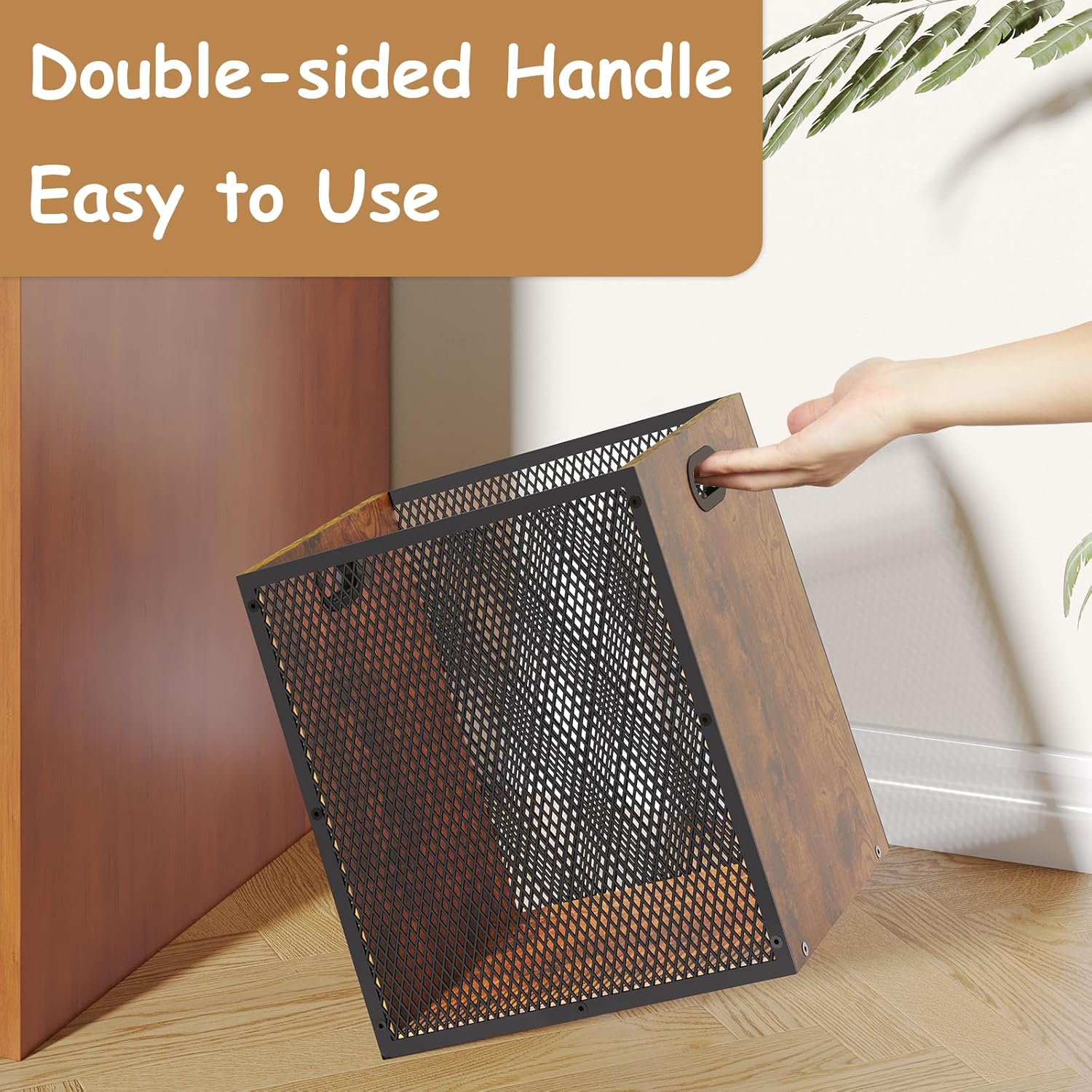 Retro Office Trash Can, Iron and Wood Combination Bedroom Garbage Can, Rectangular Design
