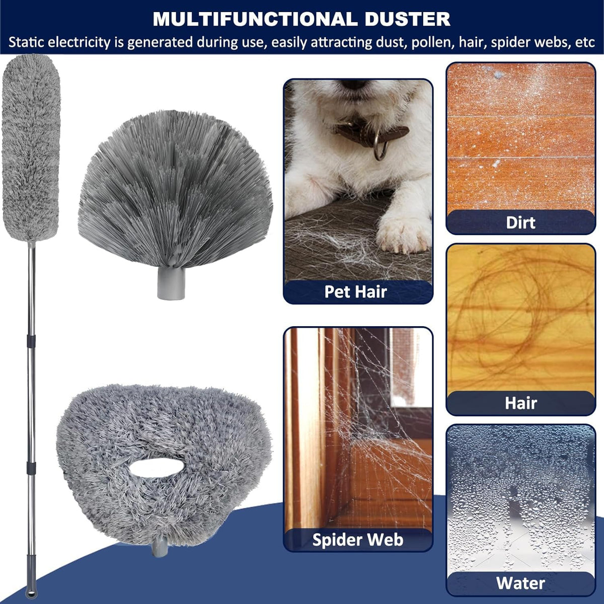 20+ Ft High Reach Ceiling Fan Duster & Cobweb & Corner Brush Duster with 3-14 ft Spliceable Pole