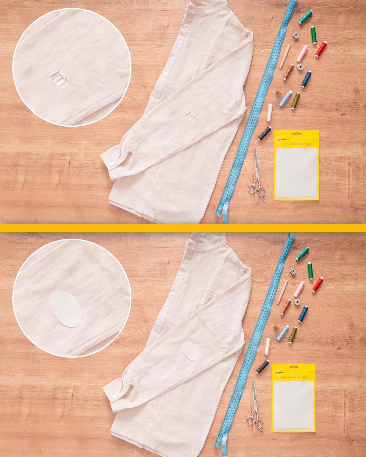 ZEFFFKA 12-Pack Linen Iron-on Patches Fabric Repair Kit for Clothing Shirts Pants Dresses Natural