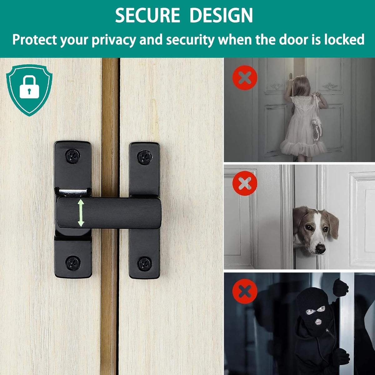 90/180 Degree Flip Latch Gate Latch, Heavy Duty Black Safety Door Lock Enhanced Security Flip Latch