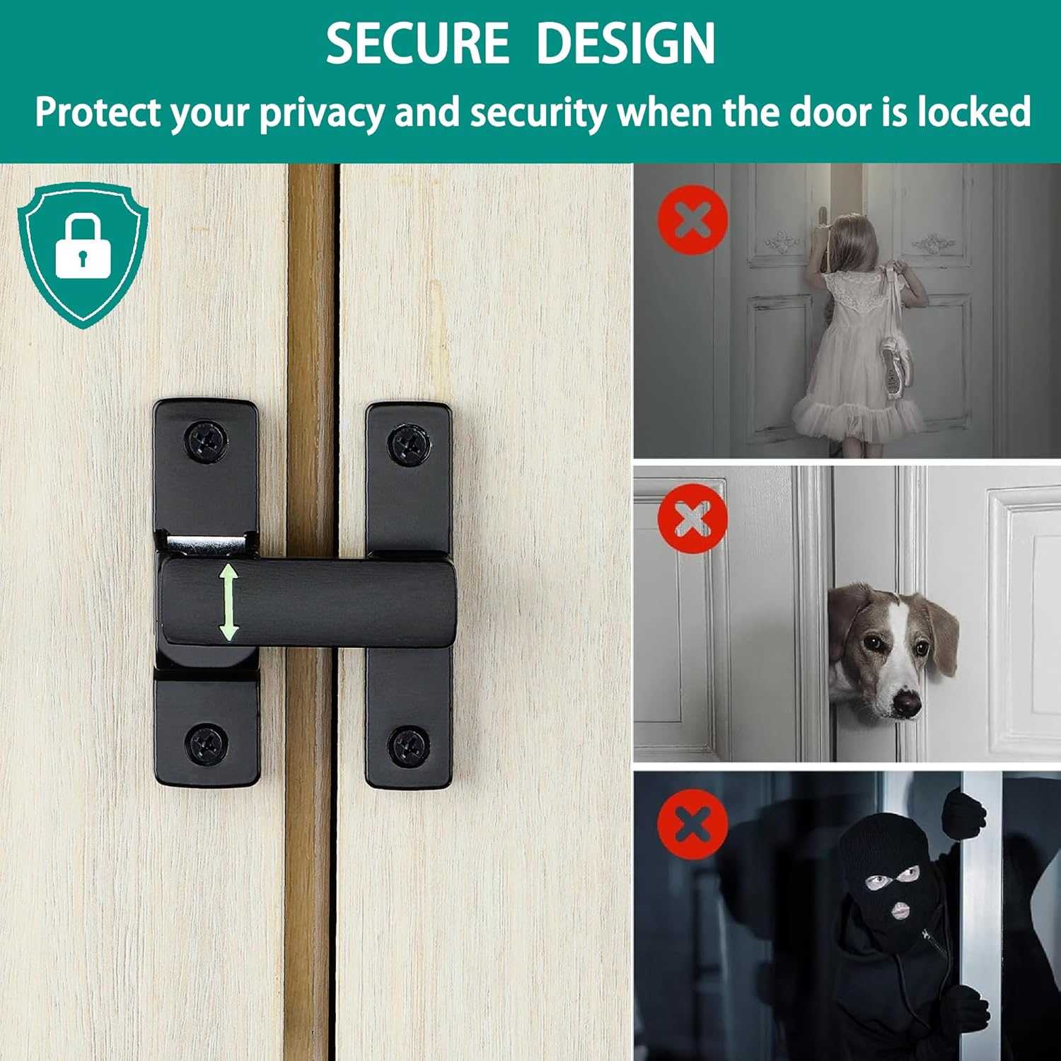 90/180 Degree Flip Latch Gate Latch, Heavy Duty Black Safety Door Lock Enhanced Security Flip Latch