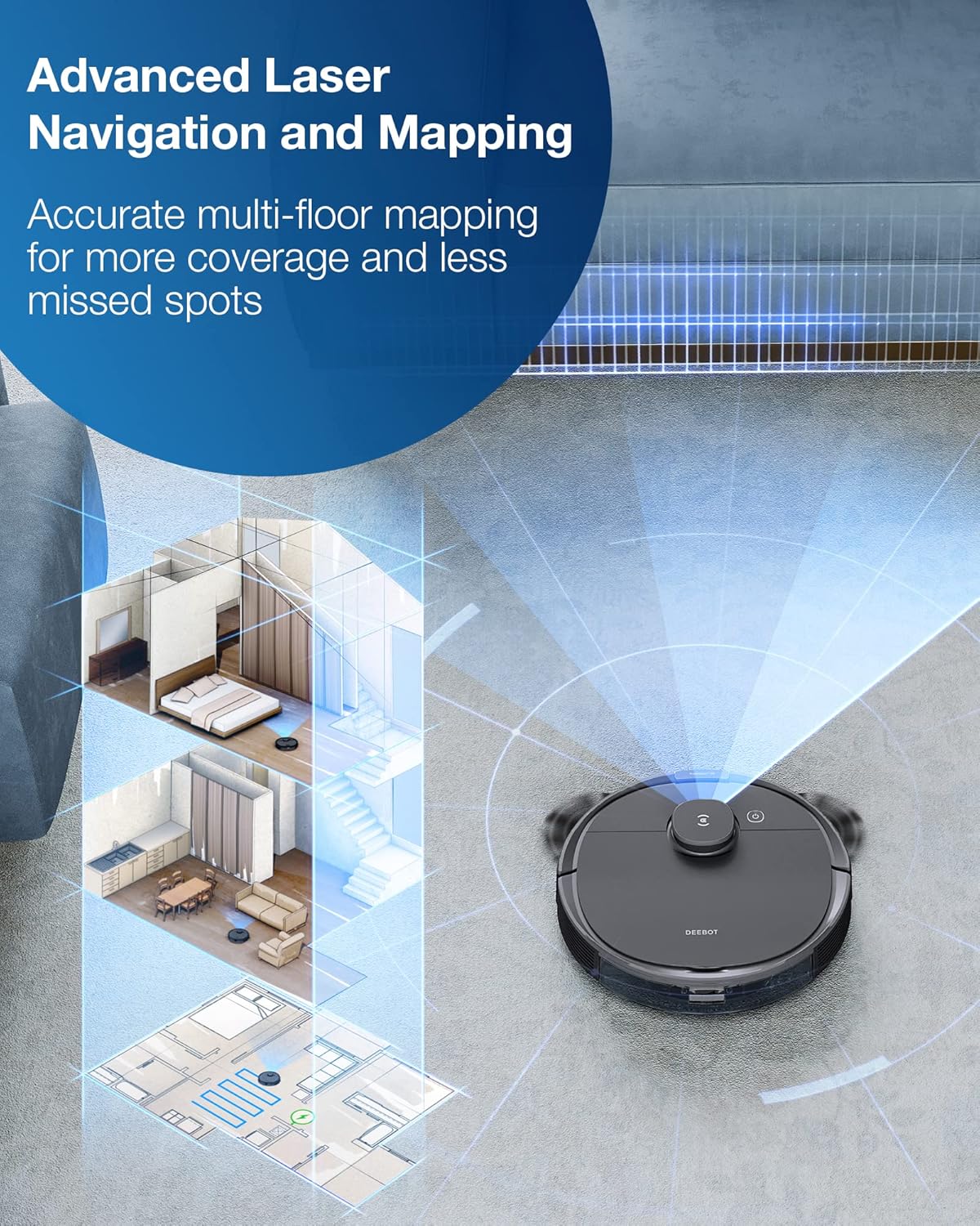Ecovacs Deebot T8 Robot Vacuum and Mop Cleaner, Precise Laser Navigation, Multi-floor Mapping