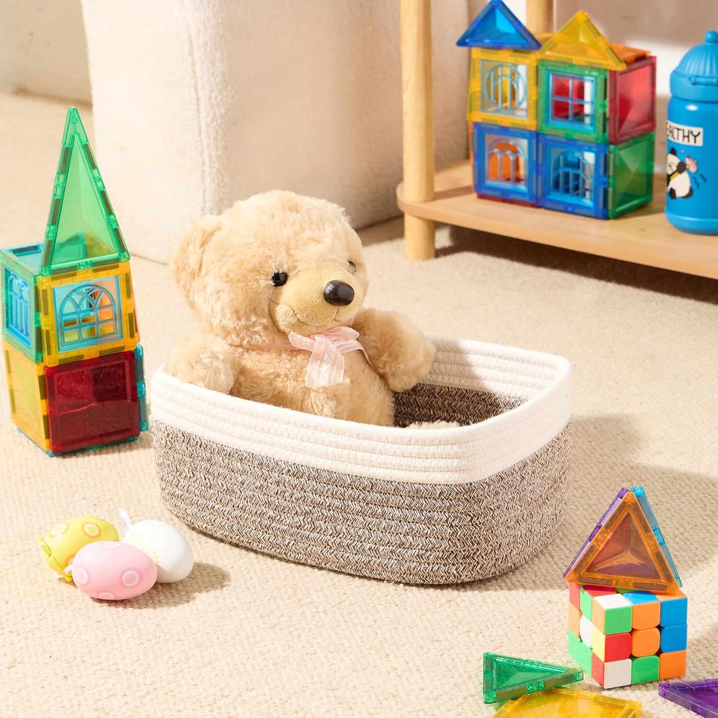 Small Storage Baskets for Organizing | Closet Organizer Bins | Shelf Toy Basket | Woven Rope