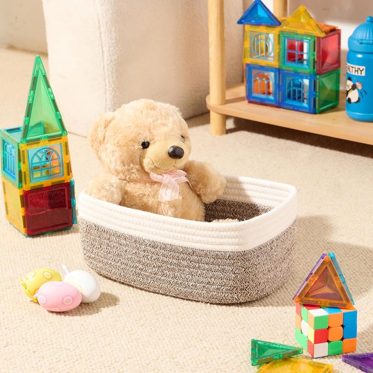 Small Storage Baskets for Organizing | Closet Organizer Bins | Shelf Toy Basket | Woven Rope