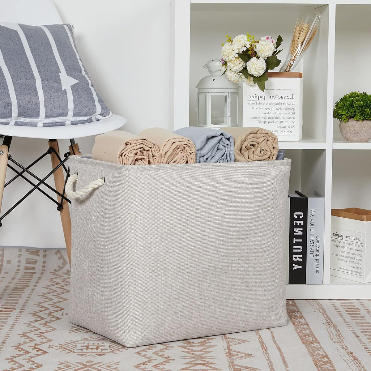 DULLEMELO 2-Pack Large Storage Baskets for Organizing Canvas Fabric Storage Basket Bins With Rope