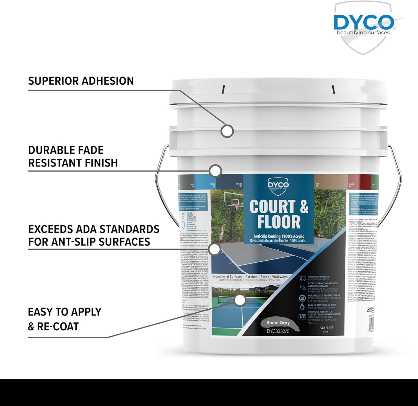 DYCO Court & Floor Anti-Slip Coating - Slip-Resistant Pavement, Cement & Concrete Paint for