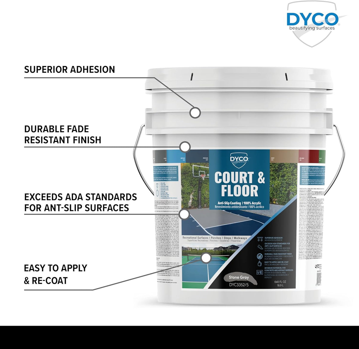 DYCO Court & Floor Anti-Slip Coating - Slip-Resistant Pavement, Cement & Concrete Paint for