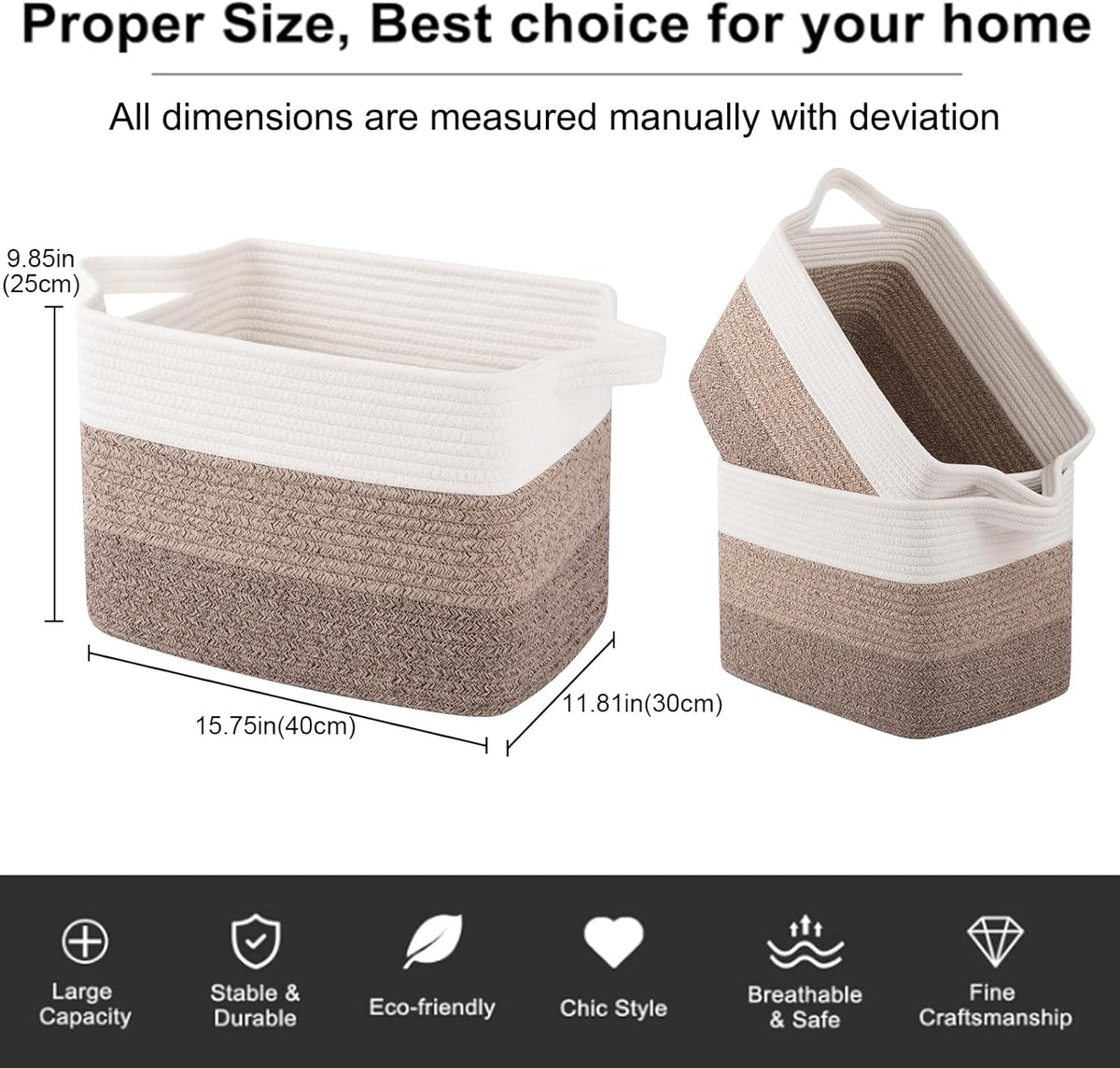 OIAHOMY Woven Storage Basket, Cotton Rope Baskets for Toys,Towel, Clothes, Used to Bathroom,Living