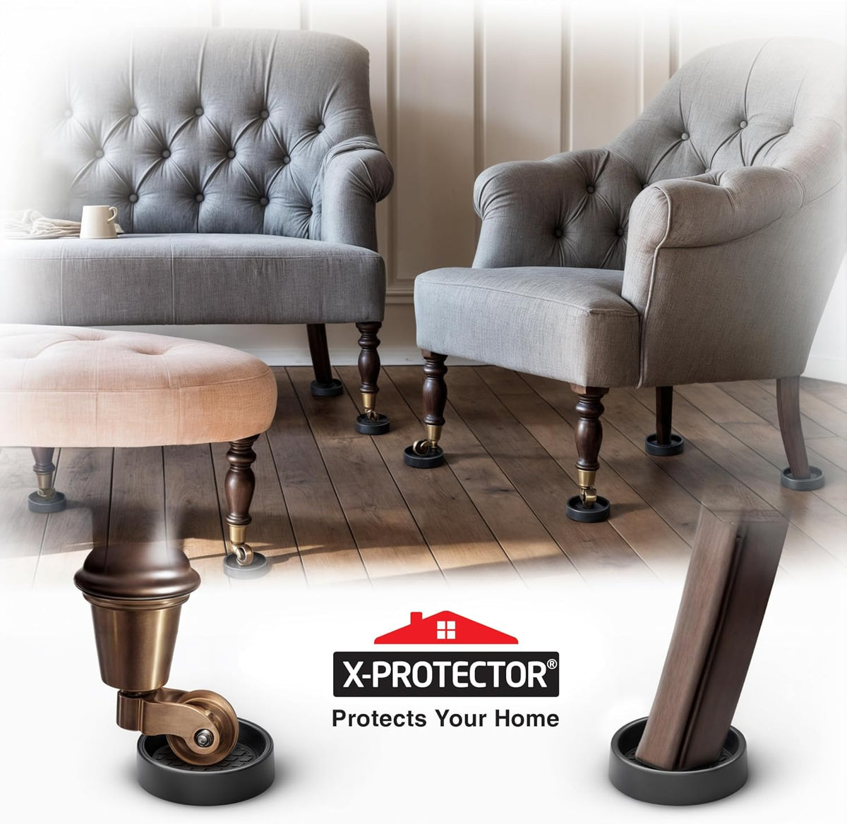 Furniture Cups X-PROTECTOR – 2.5" Caster Cups 8 PCS – Round Furniture Coasters – Ideal Bed Stoppers