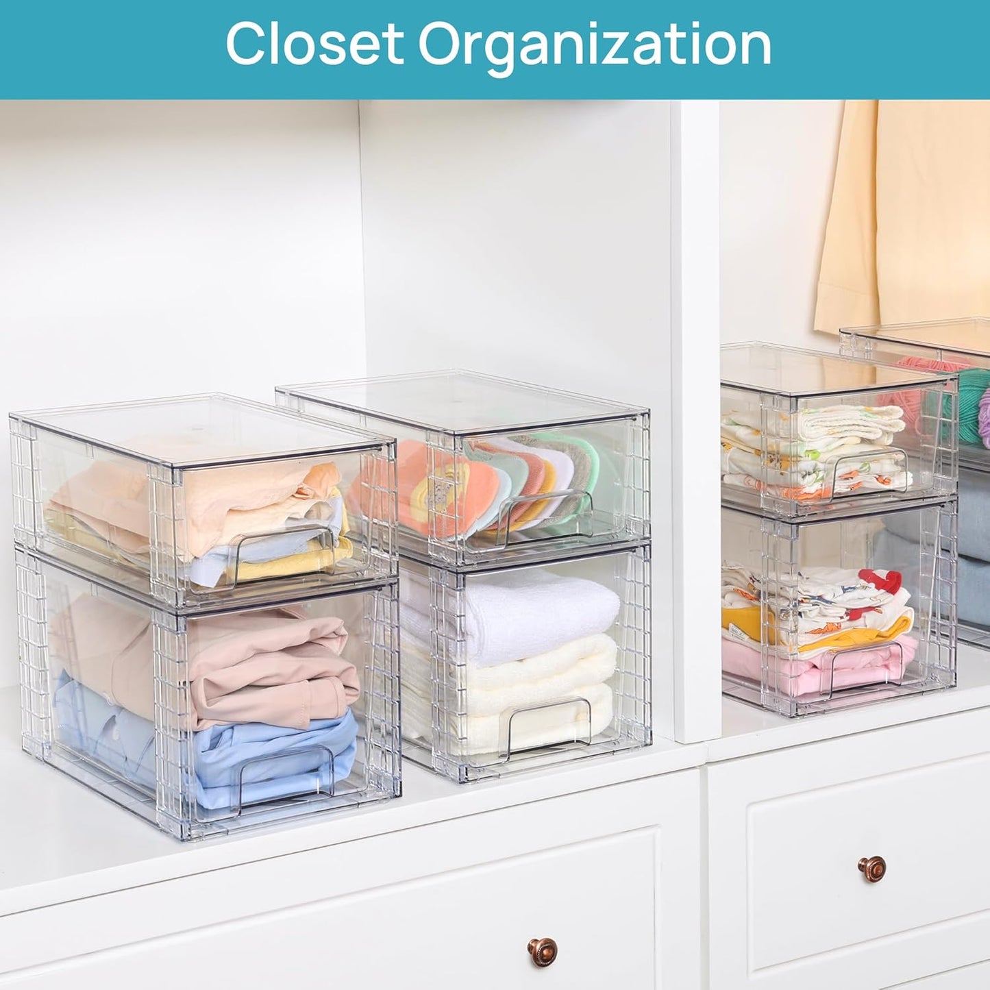 Vtopmart 4 Pack Large Stackable Storage Drawers,Easily Assemble Acrylic Bathroom Closet Undersink
