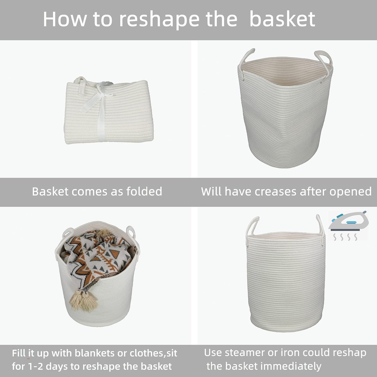 Cotton Rope Laundry Basket Hamper for Clothes Decorative Woven Storage Basket for Living Room