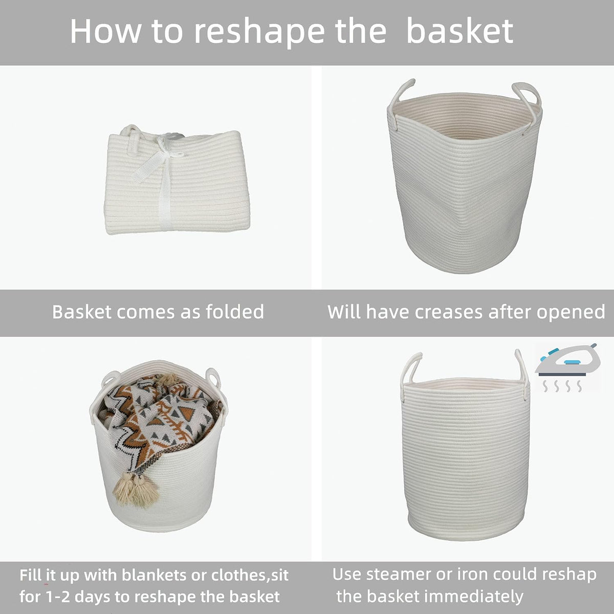 Cotton Rope Laundry Basket Hamper for Clothes Decorative Woven Storage Basket for Living Room