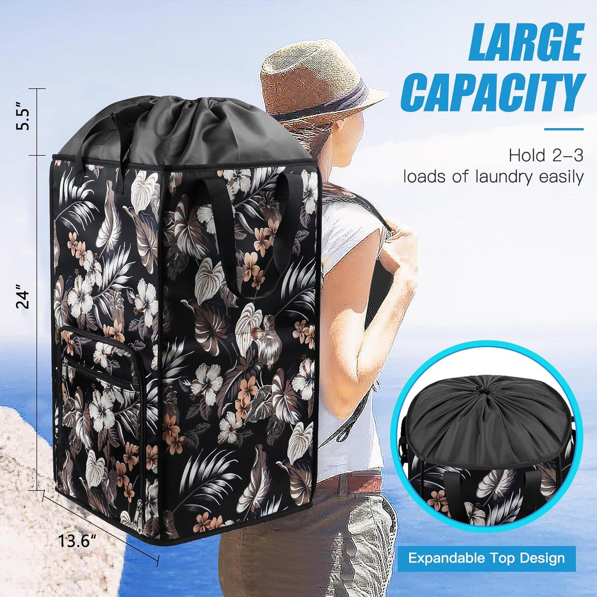 Bukere Laundry Backpack Bag for College Students Dorm Room Essentials, Extra Large Laundry Basket