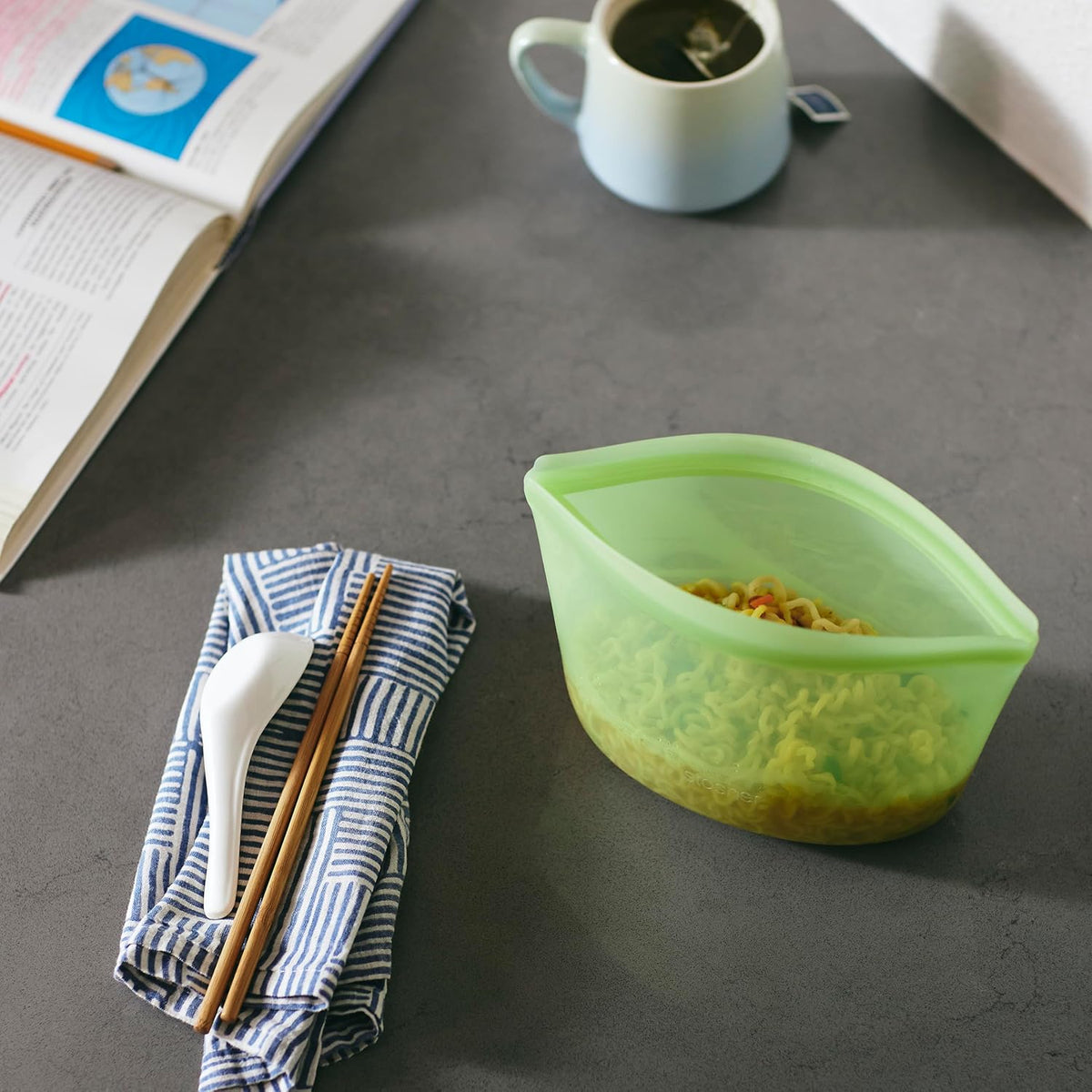 Stasher Premium Silicone Reusable Food Storage Bowl, Green, Microwave, Sous Vide, Dishwasher, Oven