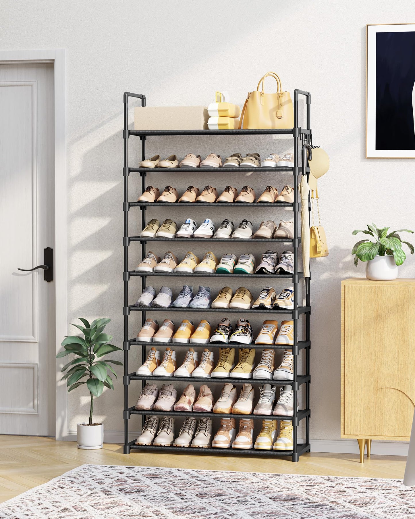 Kitsure 10 Tier Shoe Rack, Tall Shoe Organizer, 32.2" Wide, Black