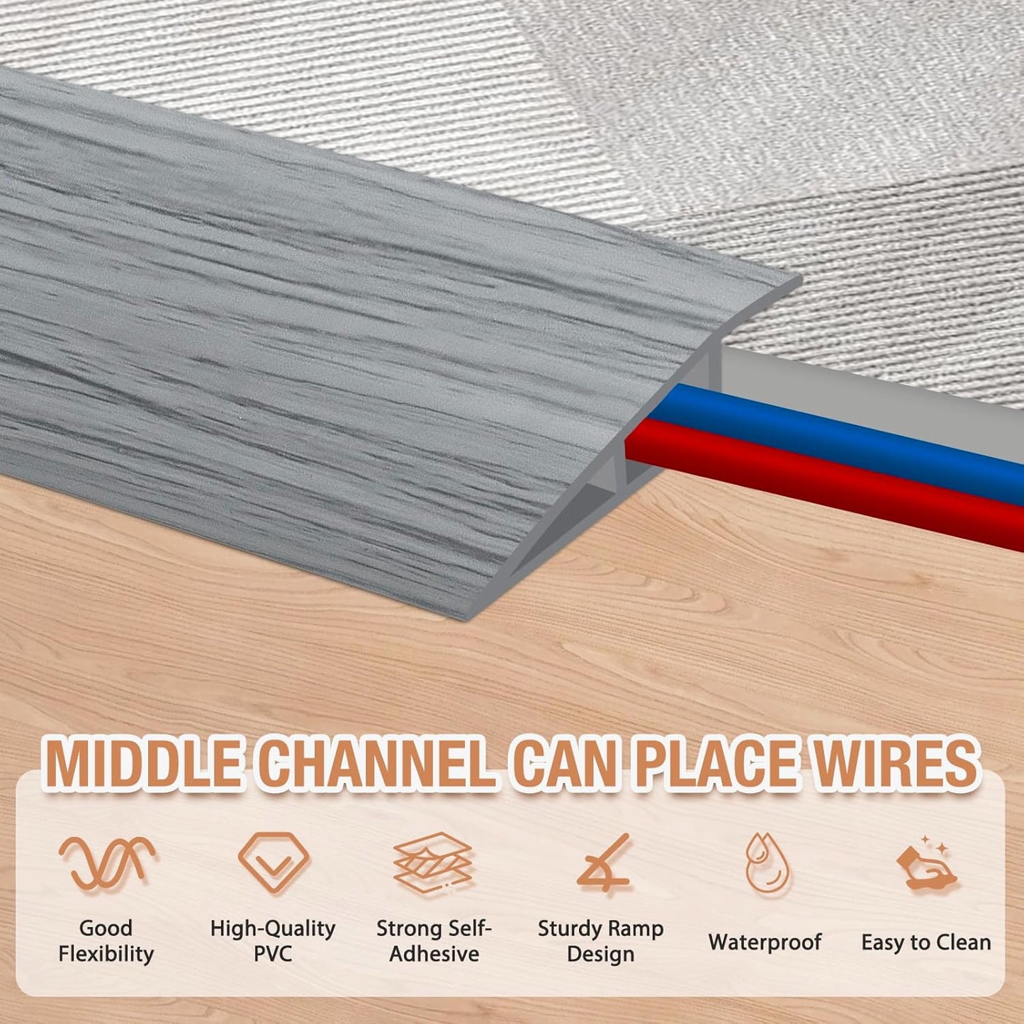 Floor Transition Strip Self Adhesive Vinyl Door Threshold for Doorways Carpet Edging Trim Overlap