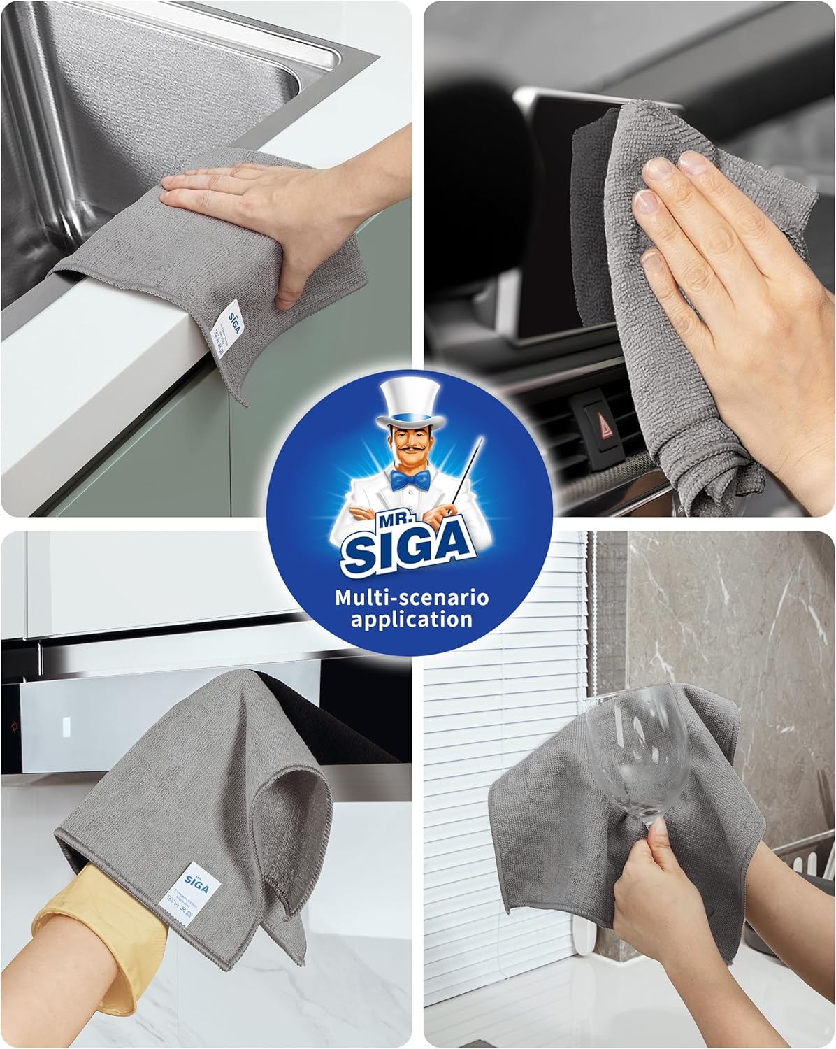 MR.SIGA Microfiber Cleaning Cloth, All-Purpose Microfiber Towels, Streak Free Cleaning Rags, Pack