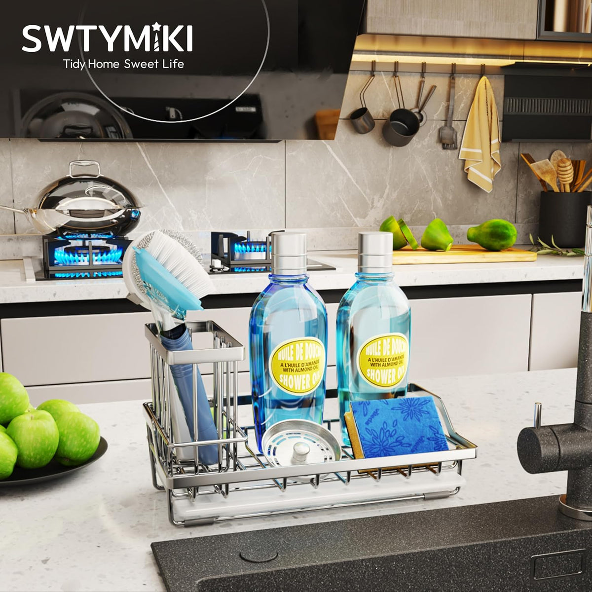 SWTYMIKI Multifunctional Kitchen Sink Caddy - Large Sponge Holder for Kitchen Sink with Removable