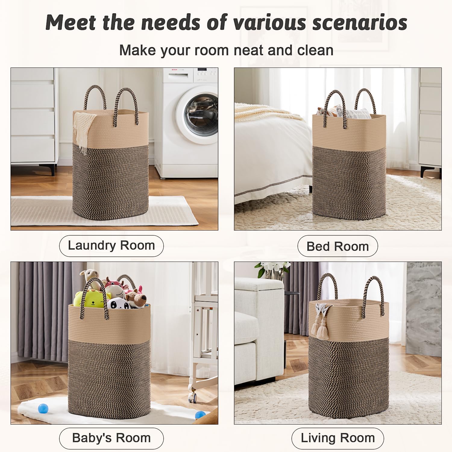 Laundry Basket,Woven Cotton Rope Laundry Hamper,Versatile Storage for Dirty Clothes,Baby Toys,and