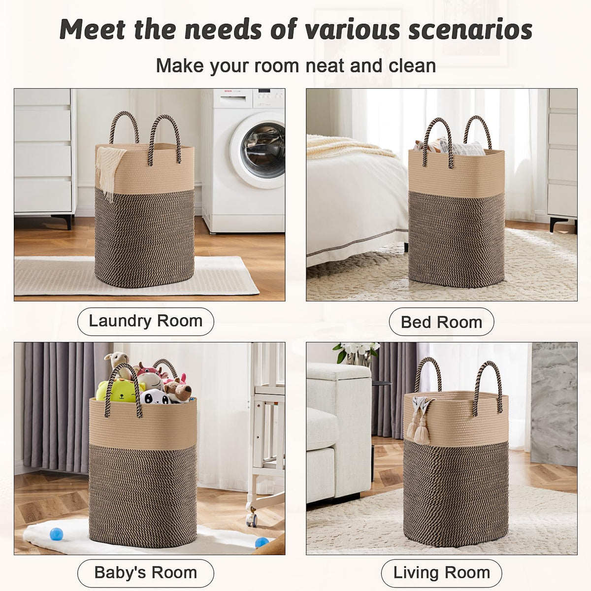 Laundry Basket,Woven Cotton Rope Laundry Hamper,Versatile Storage for Dirty Clothes,Baby Toys,and