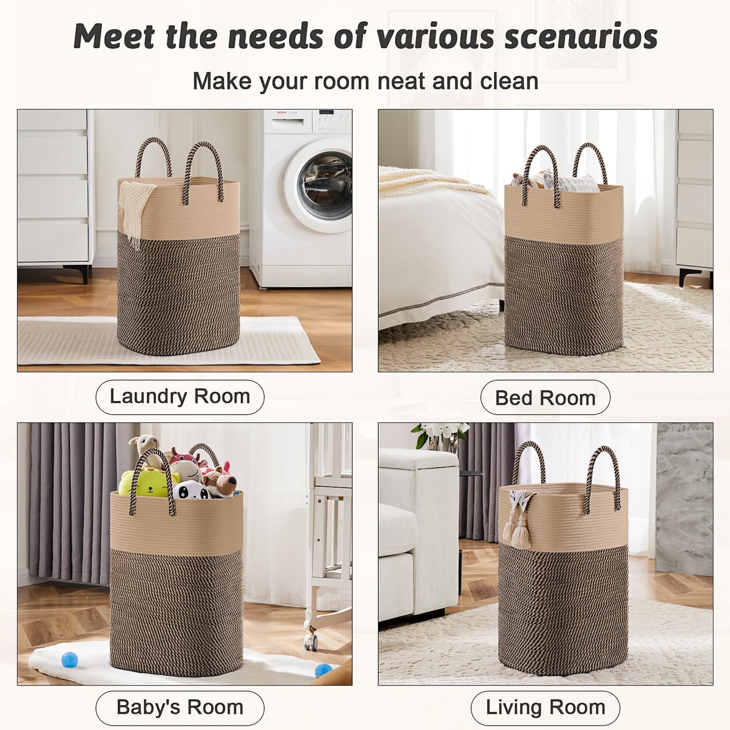 Laundry Basket,Woven Cotton Rope Laundry Hamper,Versatile Storage for Dirty Clothes,Baby Toys,and