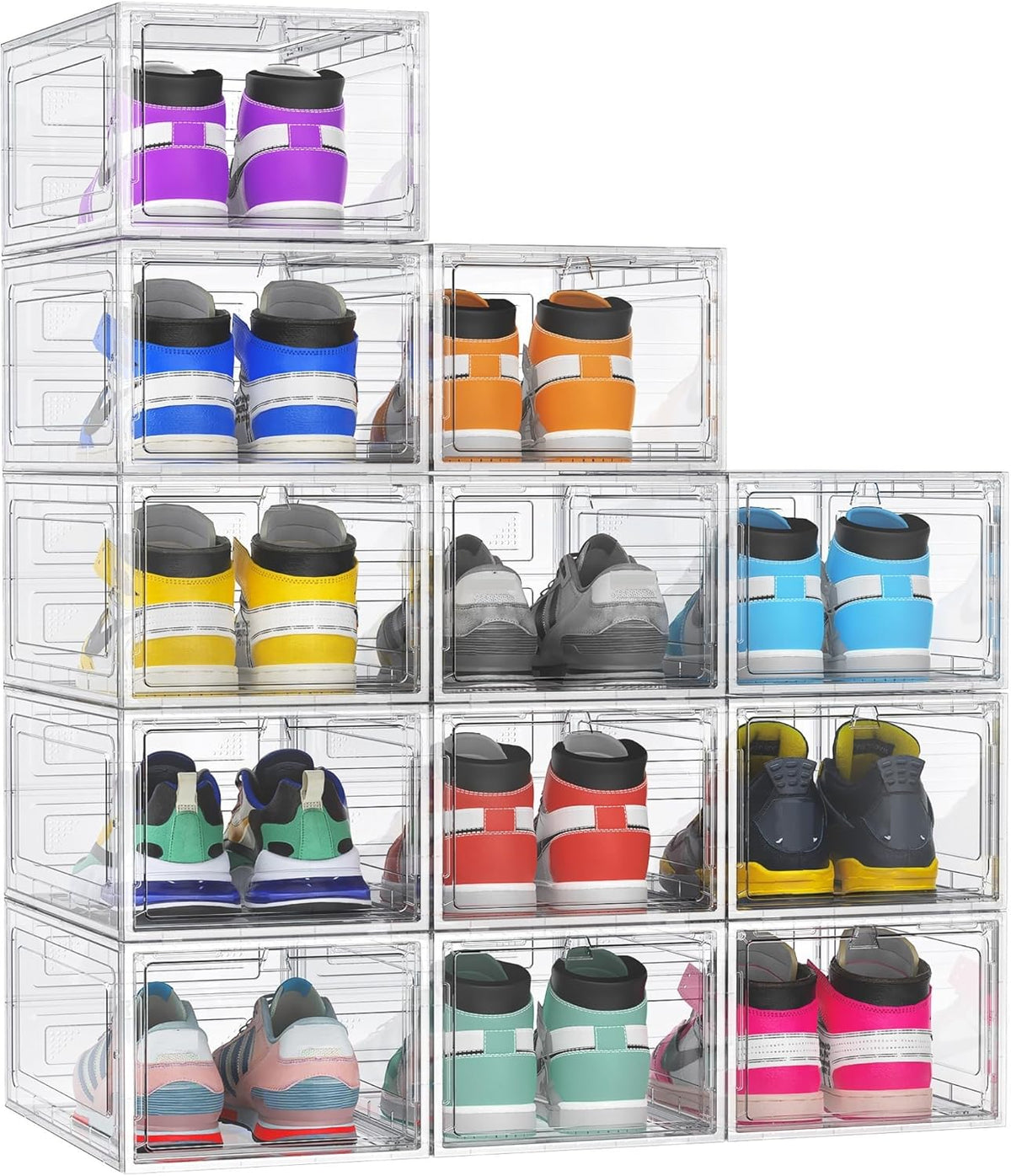 12 Pack Hard Sturdy Thickened Rigid XX Large Shoe Storage Organizer for Closet, Clear Stackable