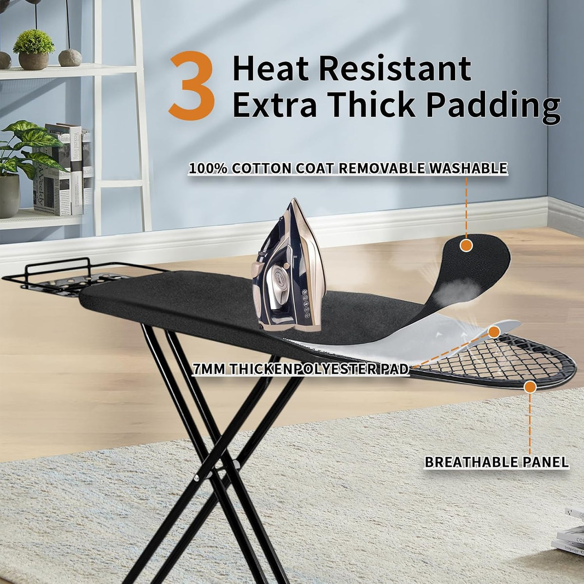 Ironing Board,52x14 Inch Iron Board with Steam Rest, Heavy Duty Metal Frame Legs Ironing Table with