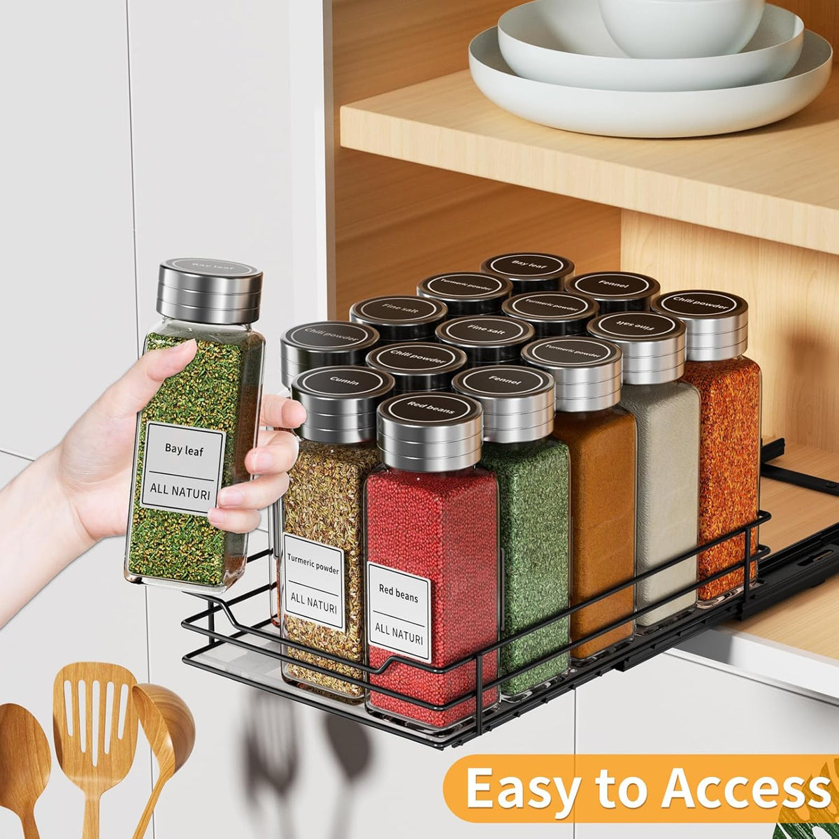 RCHYFEED Pull Out Spice Rack Organizer for Cabinet,Slide out Spice Organizer for Inside