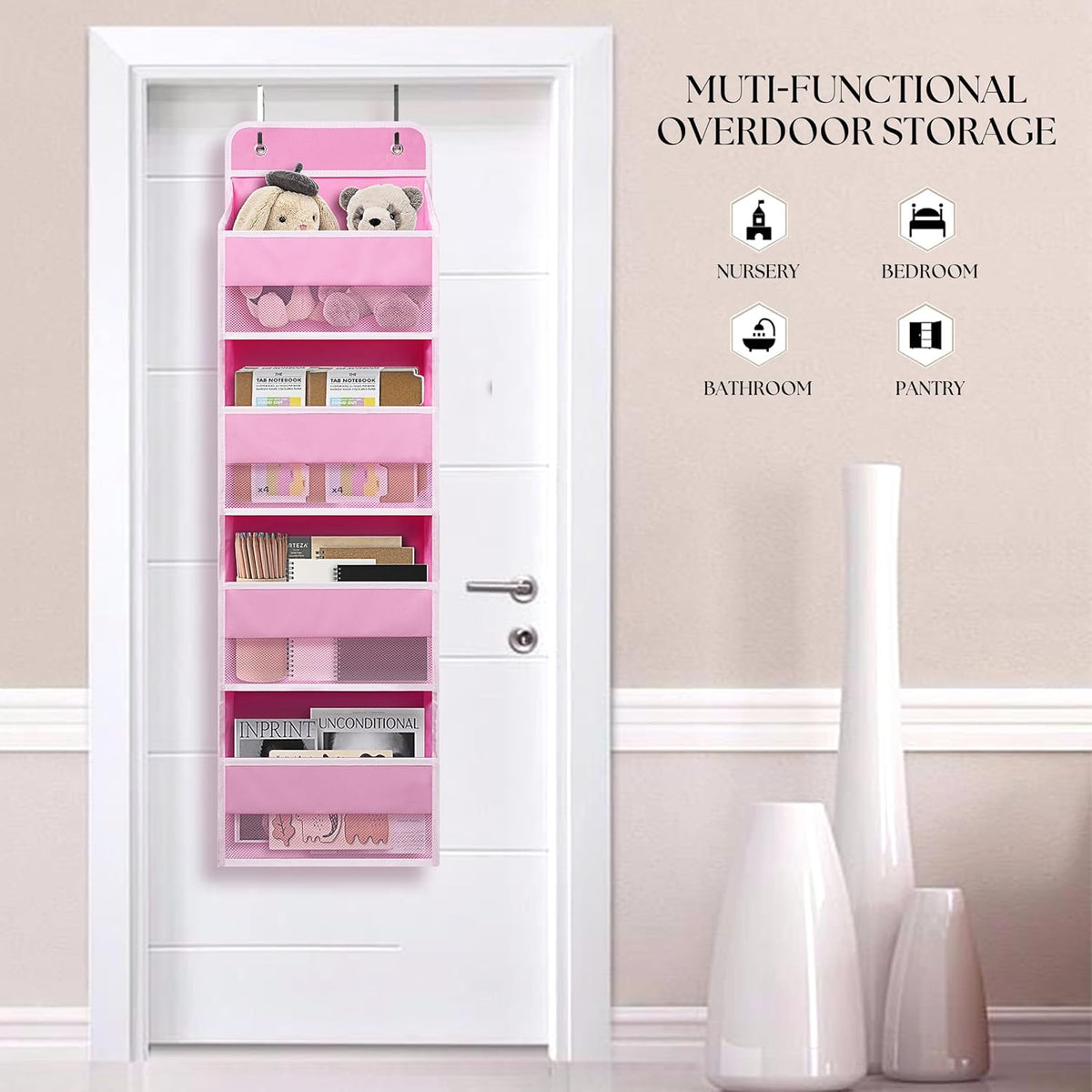 Over The Door Hanging Organizer with 4 Large Pockets – Closet, Bathroom, Nursery, Bedroom, Dorm