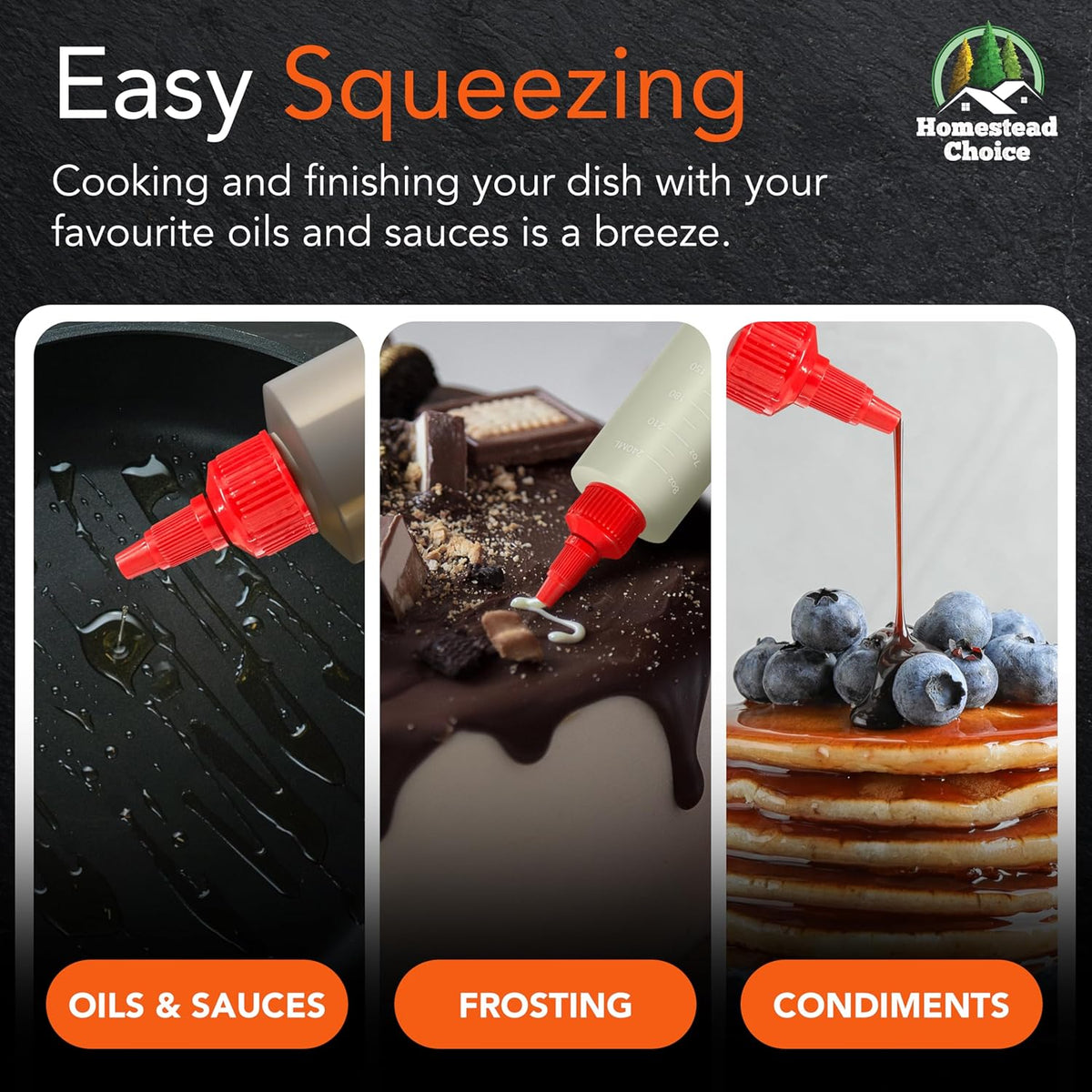 6-pack Plastic Squeeze Bottles for Sauces - 8oz Condiment Squeeze Bottles for Liquids - BPA Free