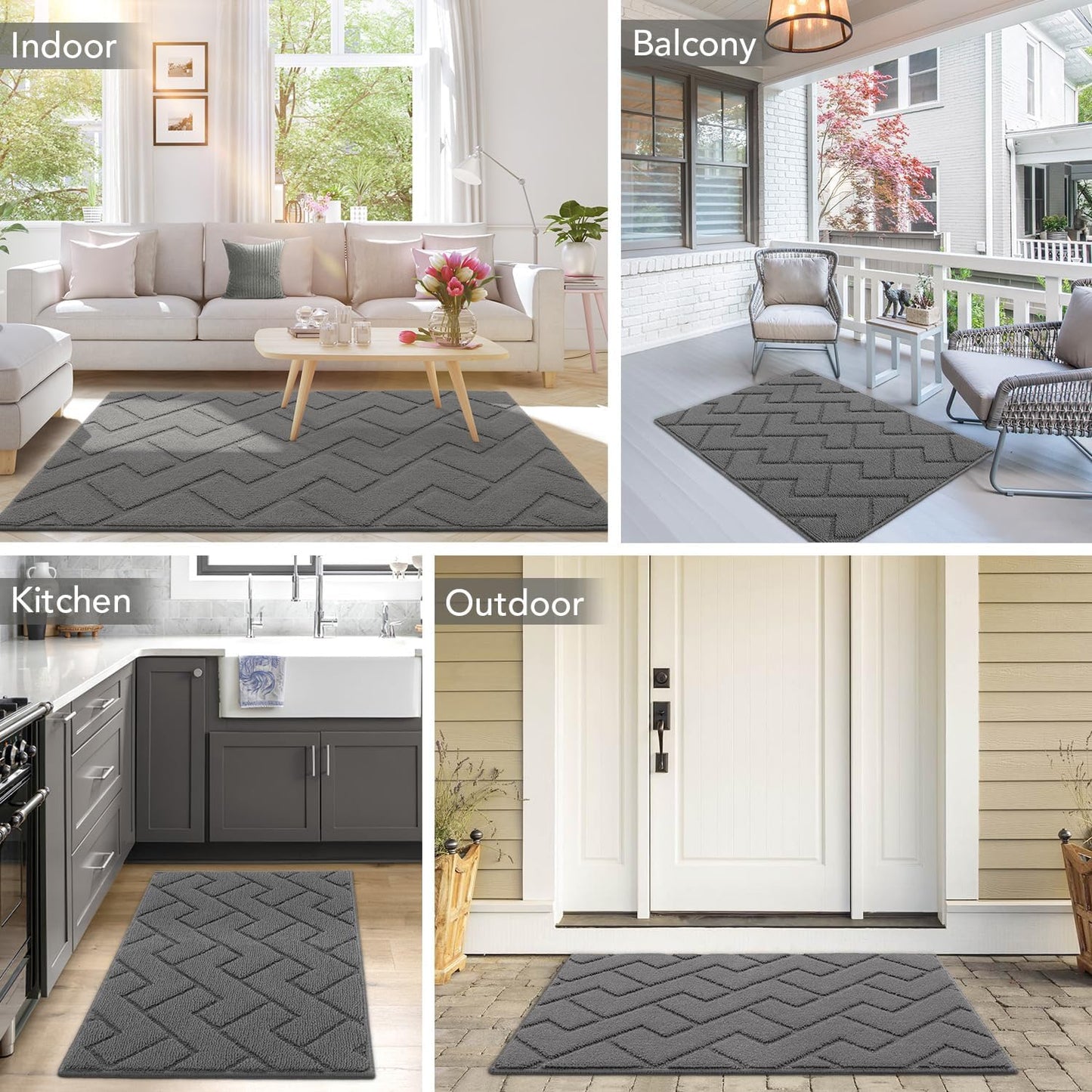 hicorfe Indoor Doormat,Front Back Door Mat Rubber Backing Non Slip Door Mats 20"x48" Absorbent