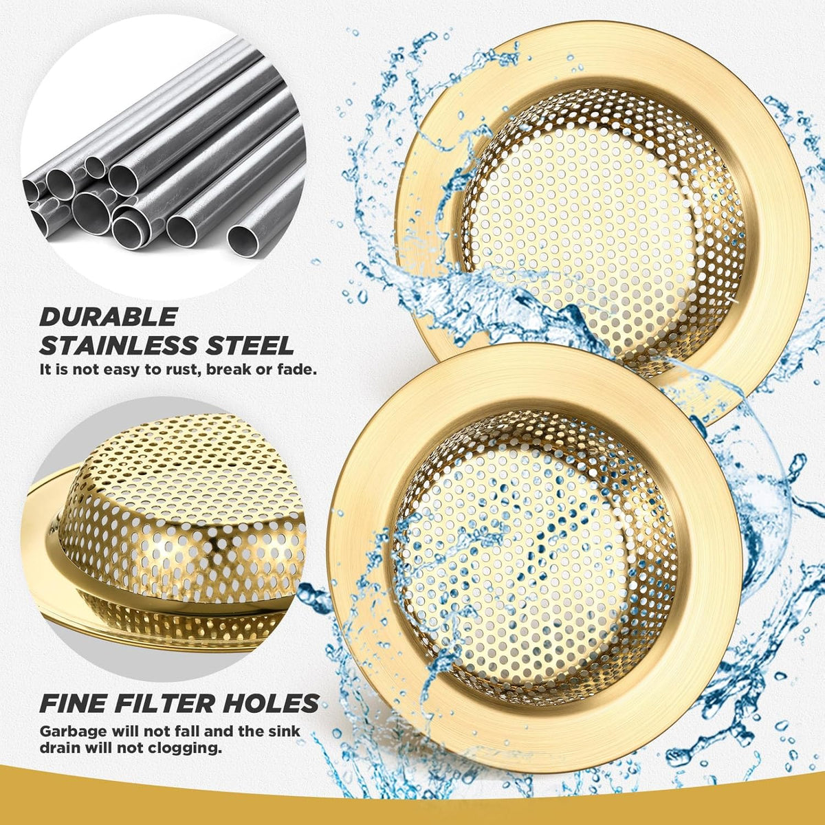 Retisee 2 Pcs Sink Strainer Stainless Steel Kitchen Sink Drain Strainer Basket Cover Mesh Hair Food