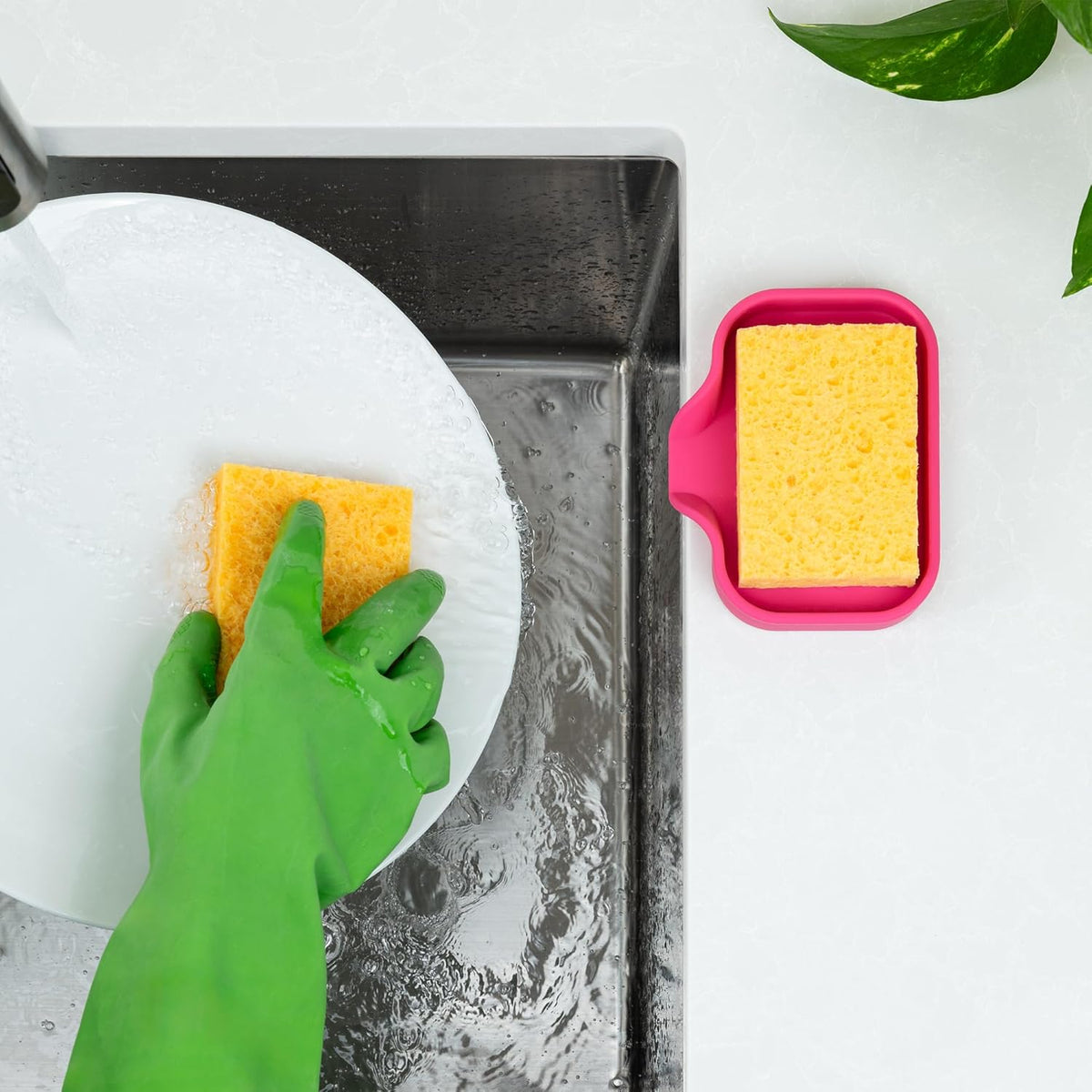 Zulay Kitchen Small Silicone Sponge Holder (4.9x3.3”) – Space-Saving Sink Organizer Tray for