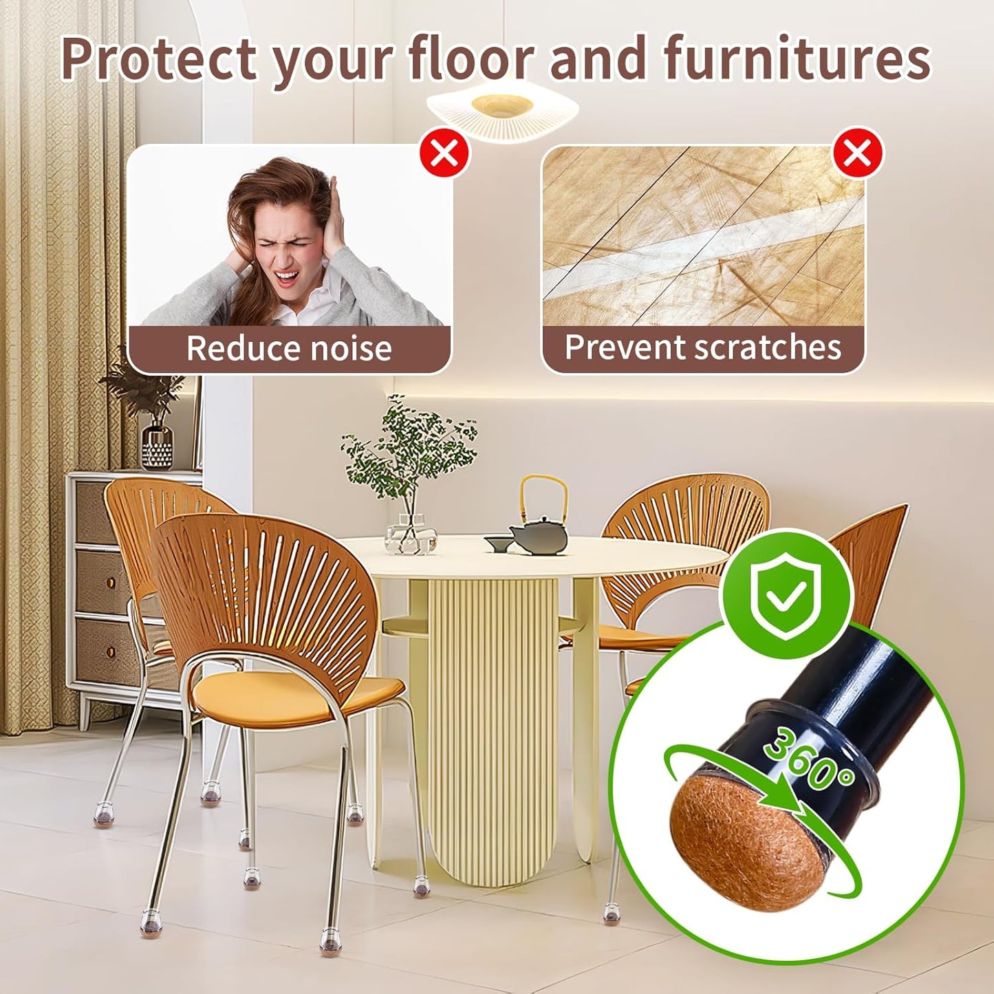 Ezprotekt 24 Pcs Extra Small Clear Round Chair Leg Floor Protectors for Wooden & Tiles Floors, Felt