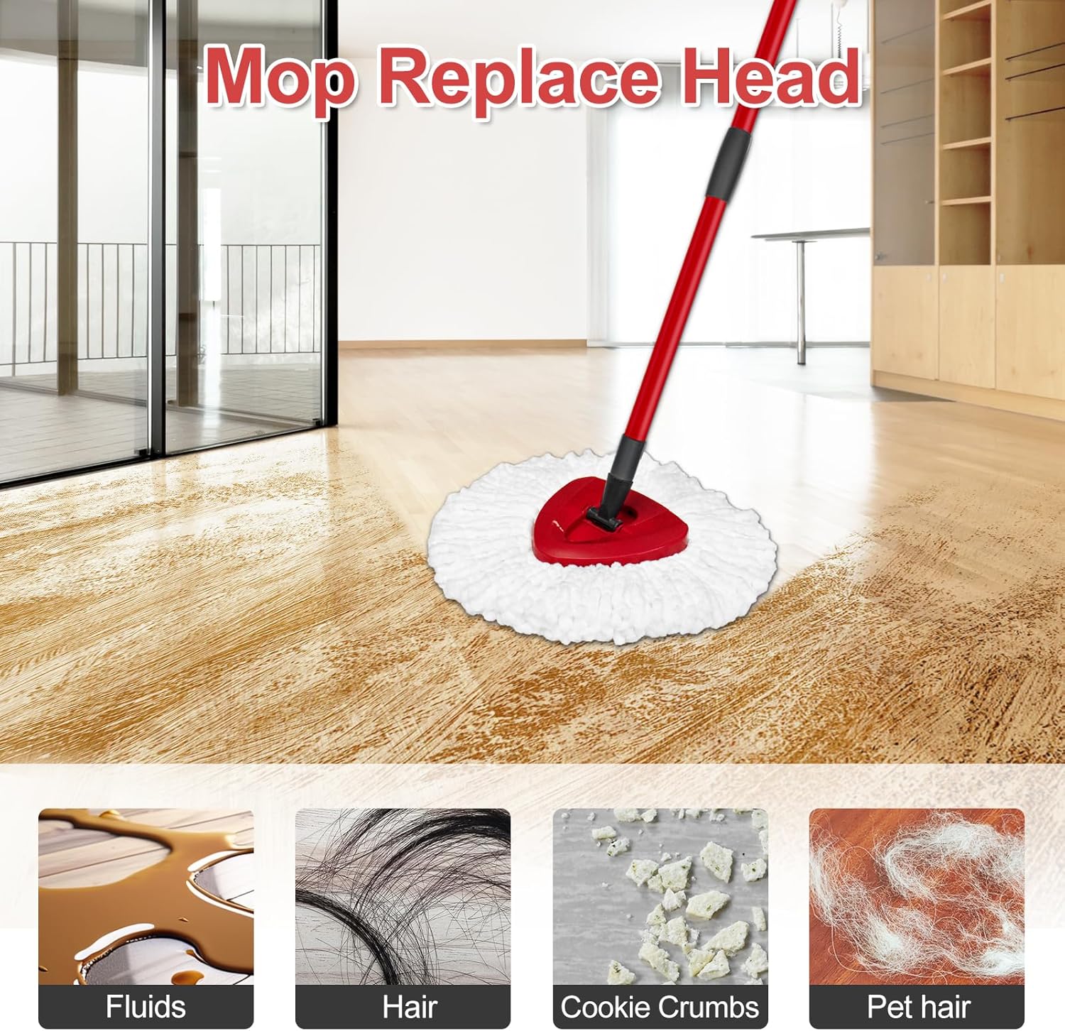 Mop Heads Replacement for Ocedar, Mop Replace Head for Ocedar EasyWring 1 Tank, Microfiber Spin Mop
