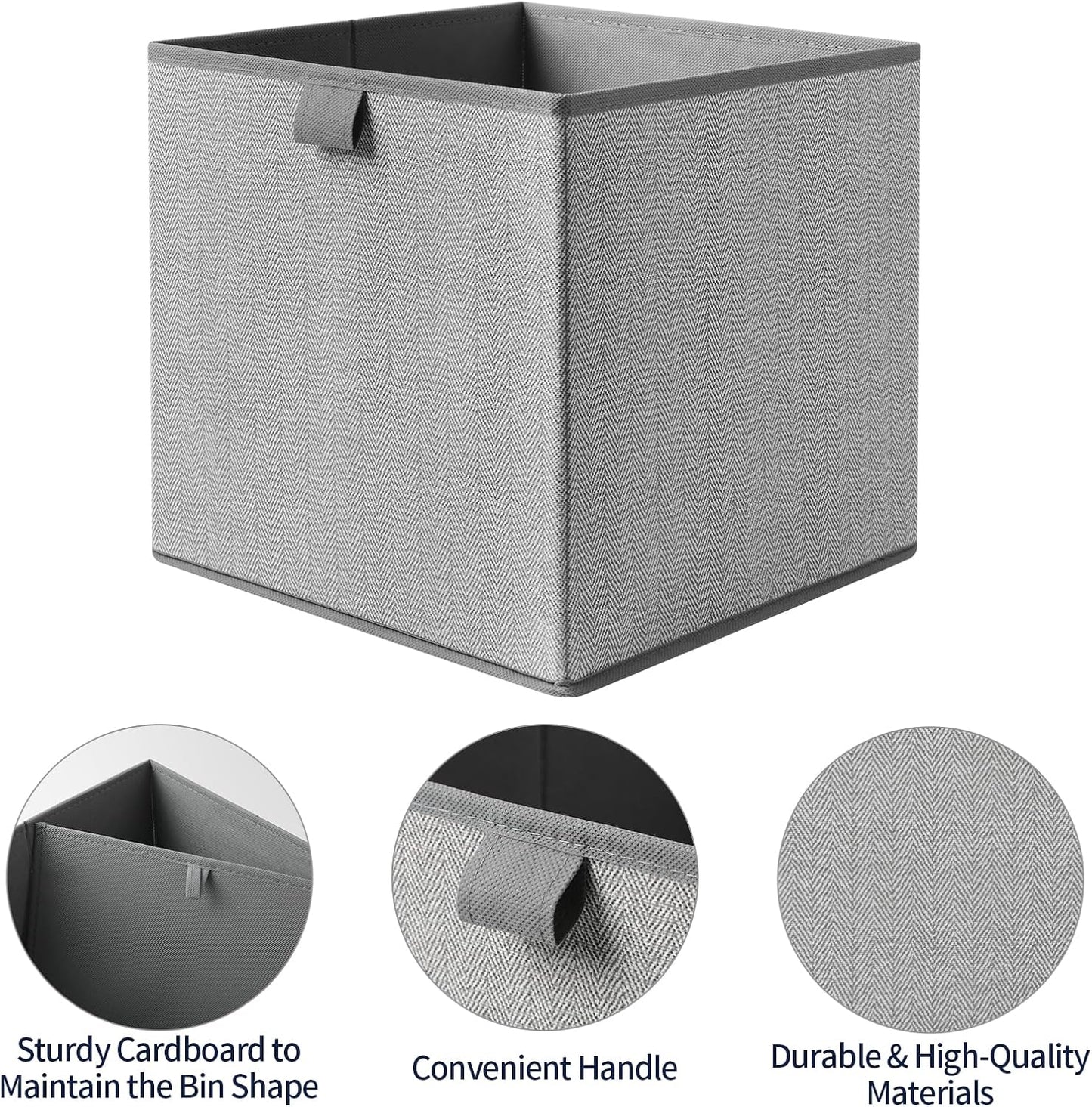 Storage Baskets, 11.8-Inch Woven Fabric Bins, Storage Cubes with Reinforced Handles, Organizer Bins