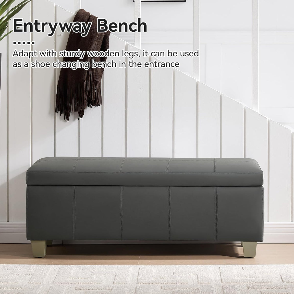41" Faux Leather Storage Ottoman, Stitch Tufted Rectangle Upholstered End of Bed Storage Bench