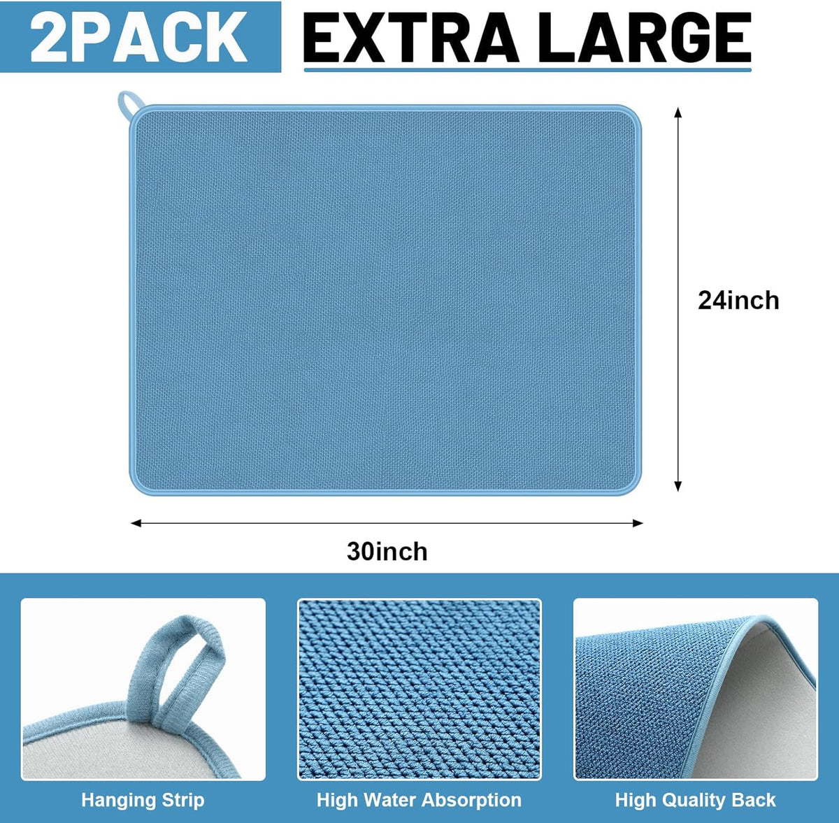 Hushee 2 Pack Extra Large Dish Drying Mat Microfiber Absorbent Dish Drying Pad Large Size Dishes