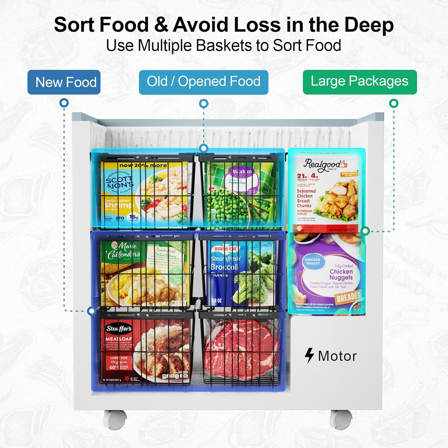 iSPECLE Freezer Organizer Bins - 3 Pack Adjustable Wider & Deeper Chest Freezer Organizer Bins for