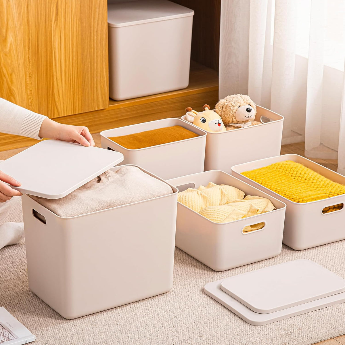 Plastic Storage Bins with lids,Storage Baskets,Container with handle,Storage Organizer Bins for