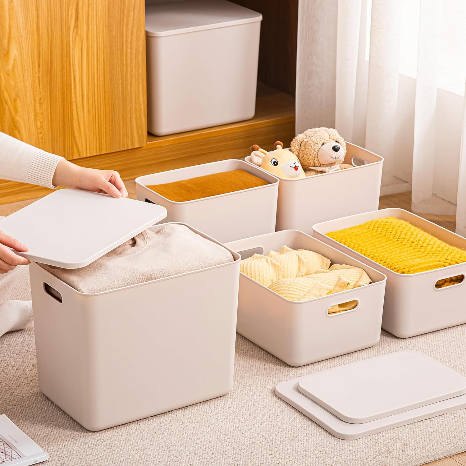 Plastic Storage Bins with lids,Storage Baskets,Container with handle,Storage Organizer Bins for