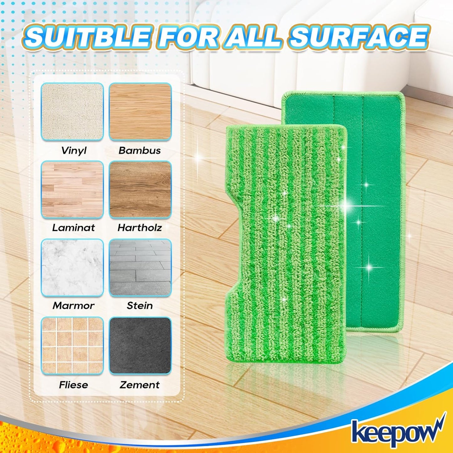 KEEPOW Reusable Mop Pads Refills, Mop Replacement Pads Compatible with Shark Vac Mop VM252 VM200
