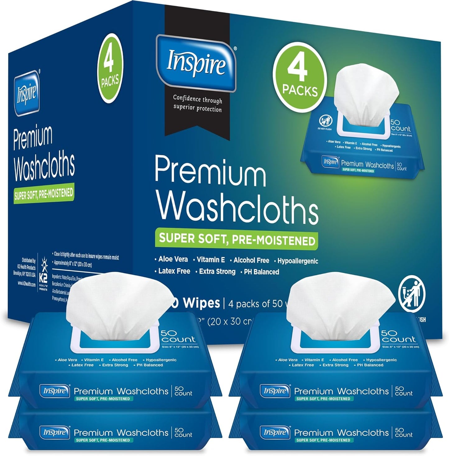 Inspire Adult Wet Wipes, Wash Cloths | Adult Wipes for Incontinence & Cleansing for Elderly, 8"x12"