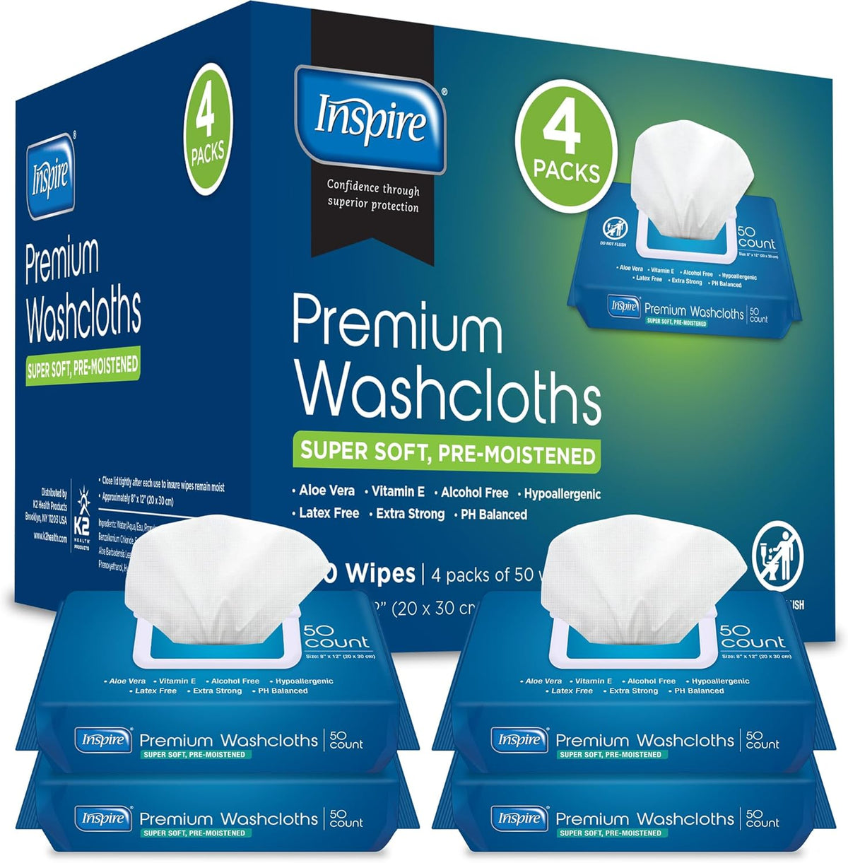 Inspire Adult Wet Wipes, Wash Cloths | Adult Wipes for Incontinence & Cleansing for Elderly, 8"x12"