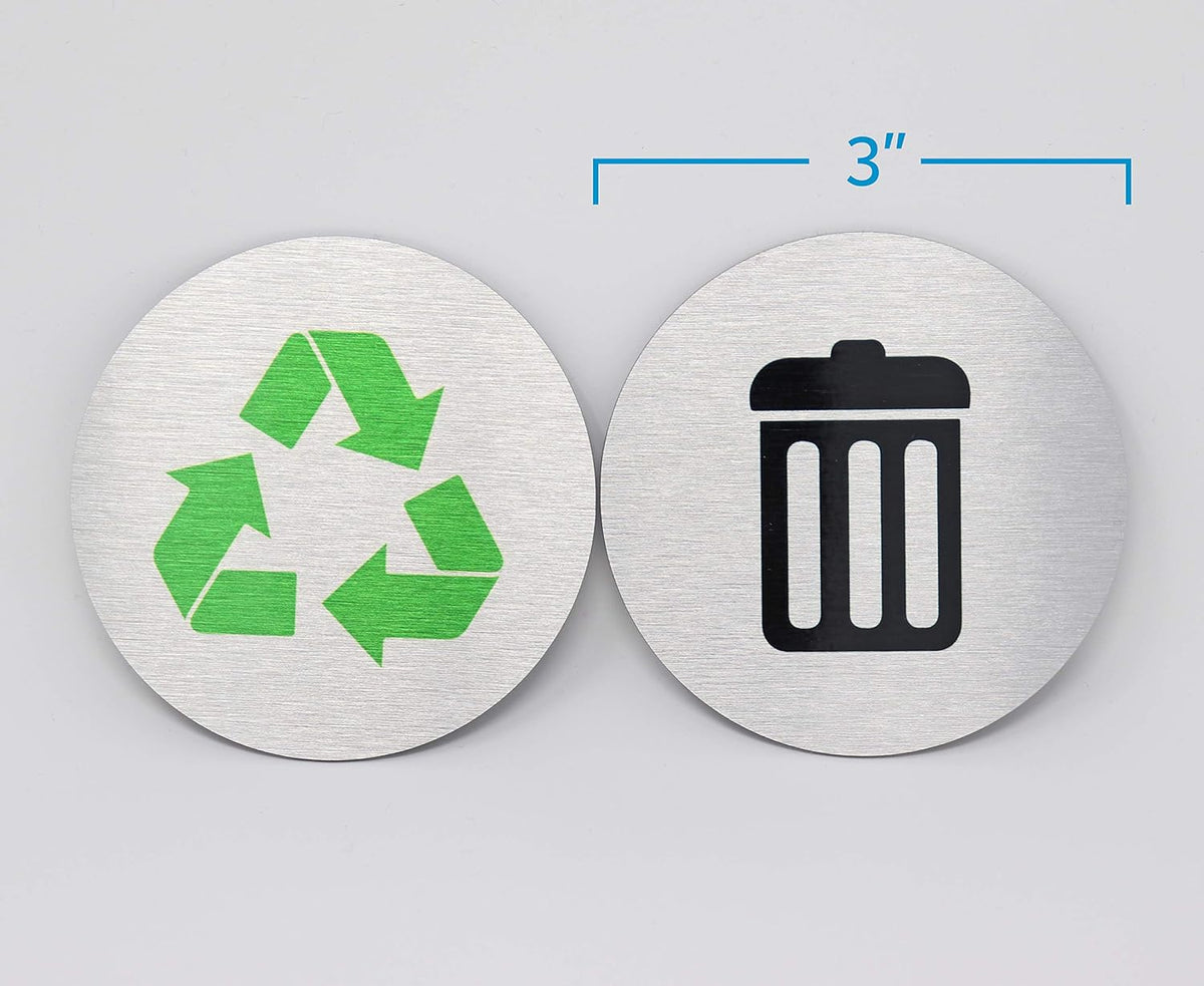 Metal Trash & Recycling Signs | Garbage & Recycling Bin Marker | Set of 2 - 1 Black Trash Sign & 1